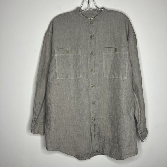 Vintage Eddie Bauer Women’s Linen Long Sleeve Shirt Button Up Medium Minimalist - Picture 1 of 6